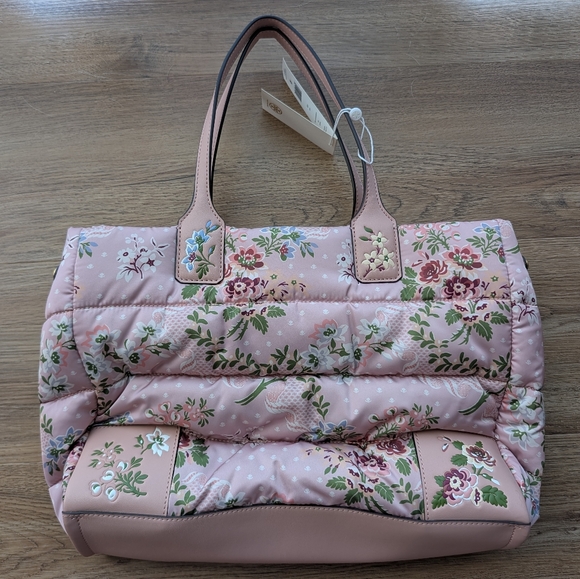 NWT Tory Burch Ella Brocade Mini Puffer Tote Bag In Sugar Berry - Picture 2 of 5